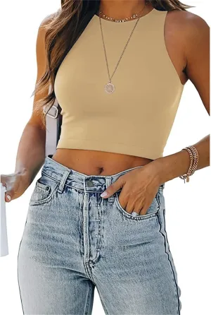 Workout Tops for Women Summer Sexy Sleeveless Tank Tops High Neck Slim Fit T Shirts Comfy Athletic Yoga Running Tshirts