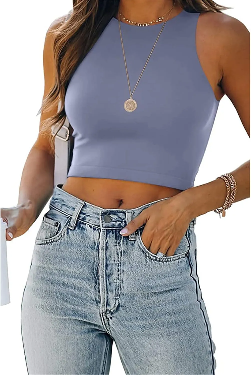 Workout Tops for Women Summer Sexy Sleeveless Tank Tops High Neck Slim Fit T Shirts Comfy Athletic Yoga Running Tshirts