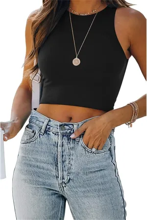 Workout Tops for Women Summer Sexy Sleeveless Tank Tops High Neck Slim Fit T Shirts Comfy Athletic Yoga Running Tshirts