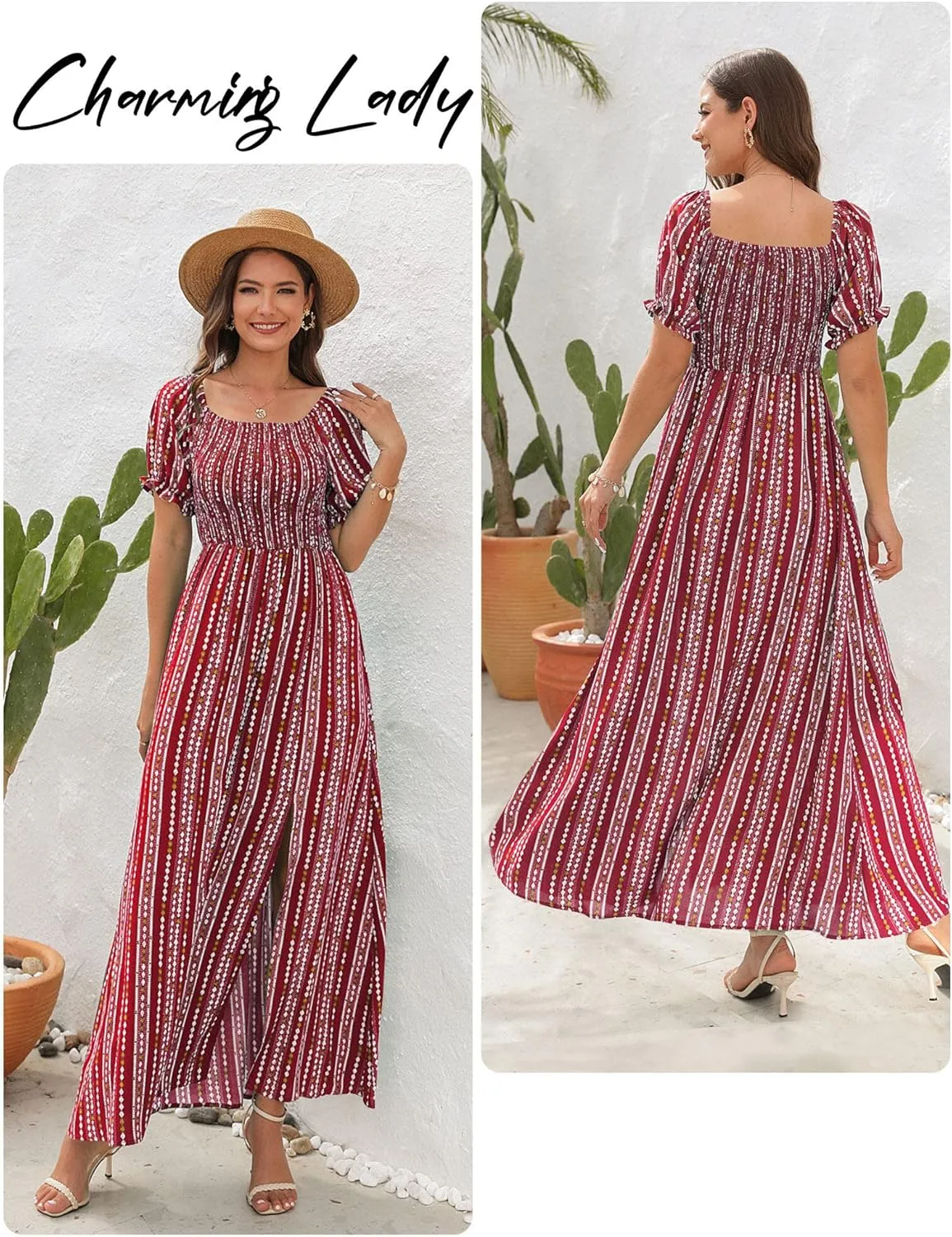 Wrap Dress Women Summer Bohemian Off Shoulder Floral Print Ruffle Vintage Flowy Dress Long Boho Beach Midi Dress