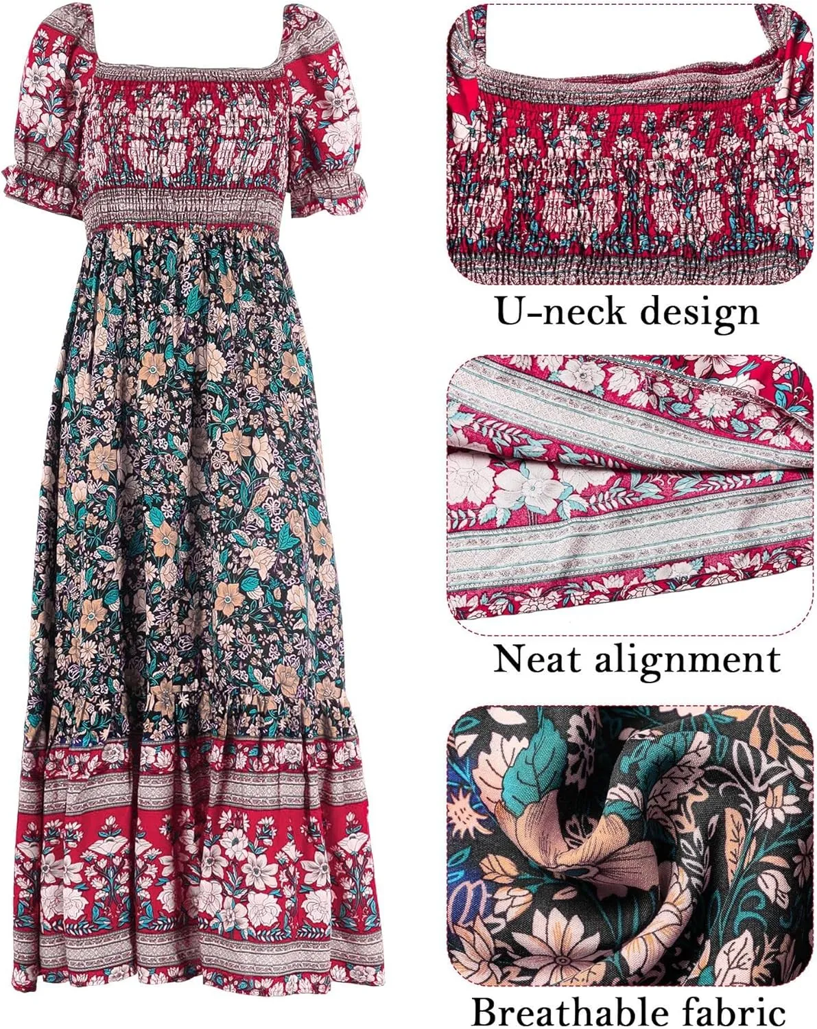 Wrap Dress Women Summer Bohemian Off Shoulder Floral Print Ruffle Vintage Flowy Dress Long Boho Beach Midi Dress
