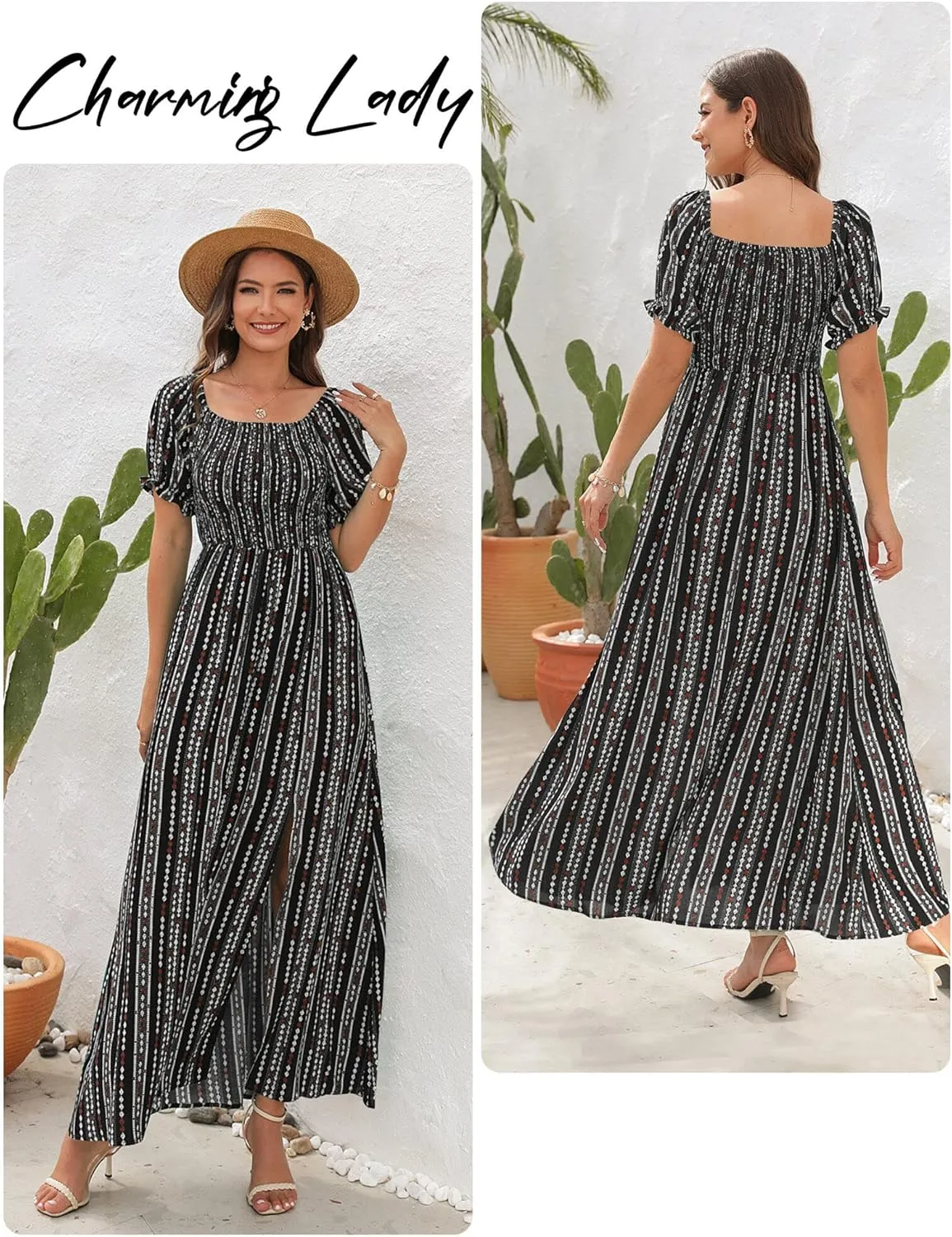 Wrap Dress Women Summer Bohemian Off Shoulder Floral Print Ruffle Vintage Flowy Dress Long Boho Beach Midi Dress