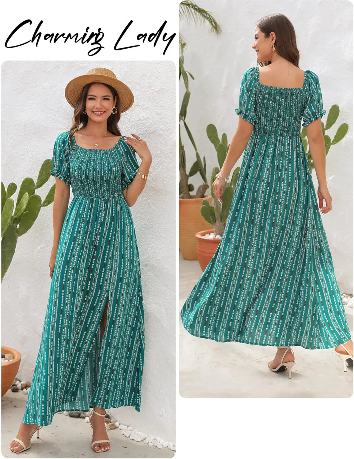Wrap Dress Women Summer Bohemian Off Shoulder Floral Print Ruffle Vintage Flowy Dress Long Boho Beach Midi Dress
