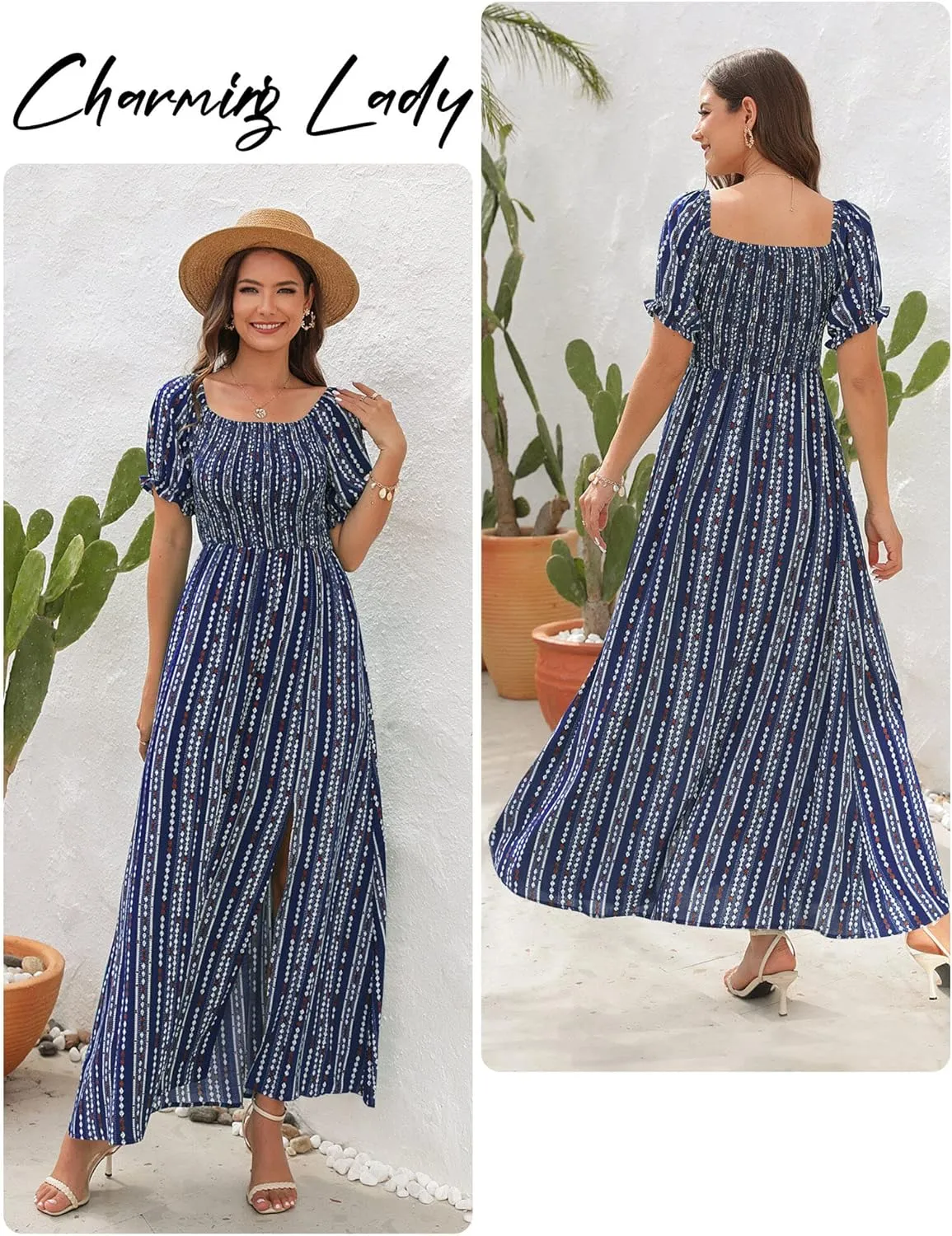Wrap Dress Women Summer Bohemian Off Shoulder Floral Print Ruffle Vintage Flowy Dress Long Boho Beach Midi Dress