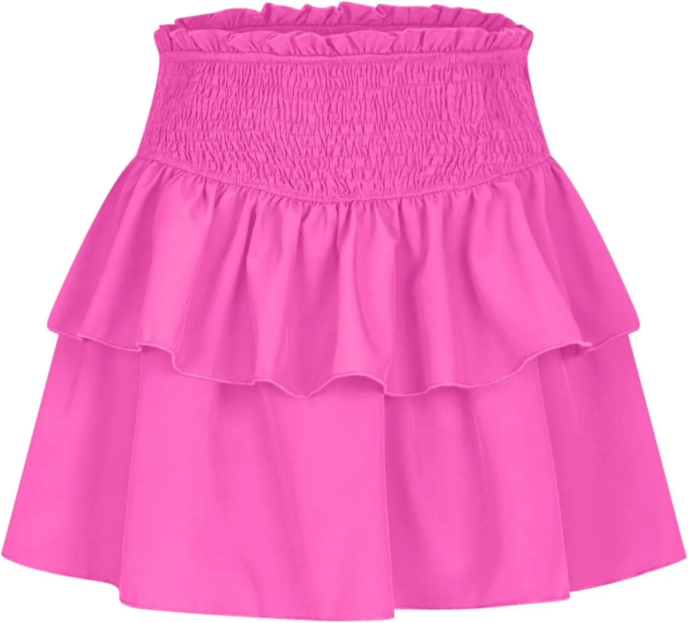 XUNRYAN Womens Summer Boho Skirts Trendy Tiered Ruffle Smocked High Waist Mini Skirt Casual Beach Holiday Vacation Outfit