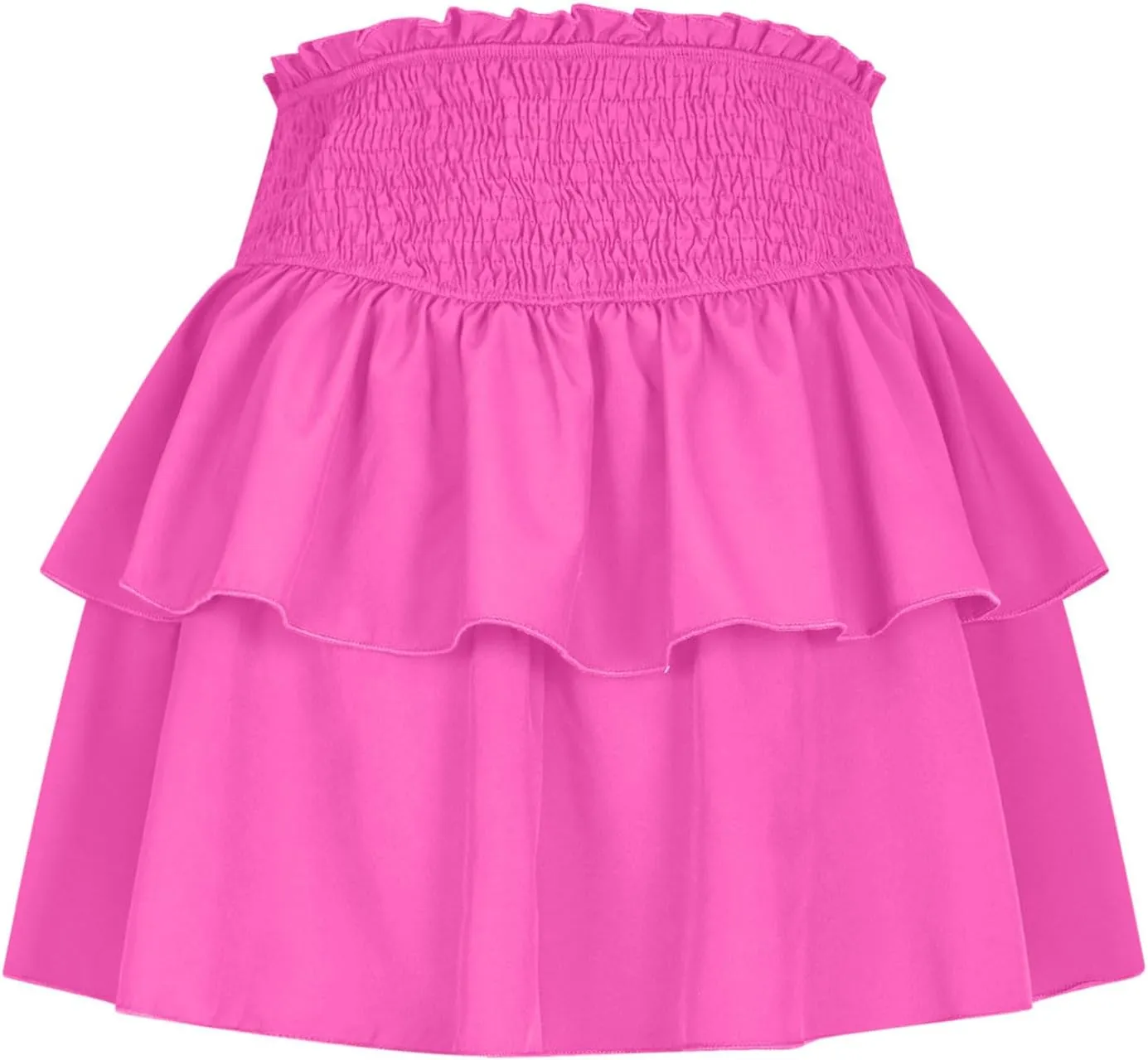 XUNRYAN Womens Summer Boho Skirts Trendy Tiered Ruffle Smocked High Waist Mini Skirt Casual Beach Holiday Vacation Outfit