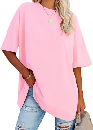 YEXIPO Women's Oversized T Shirts Summer Short Sleeve Loose Fit Casual Crewneck Plain Tunic Tops