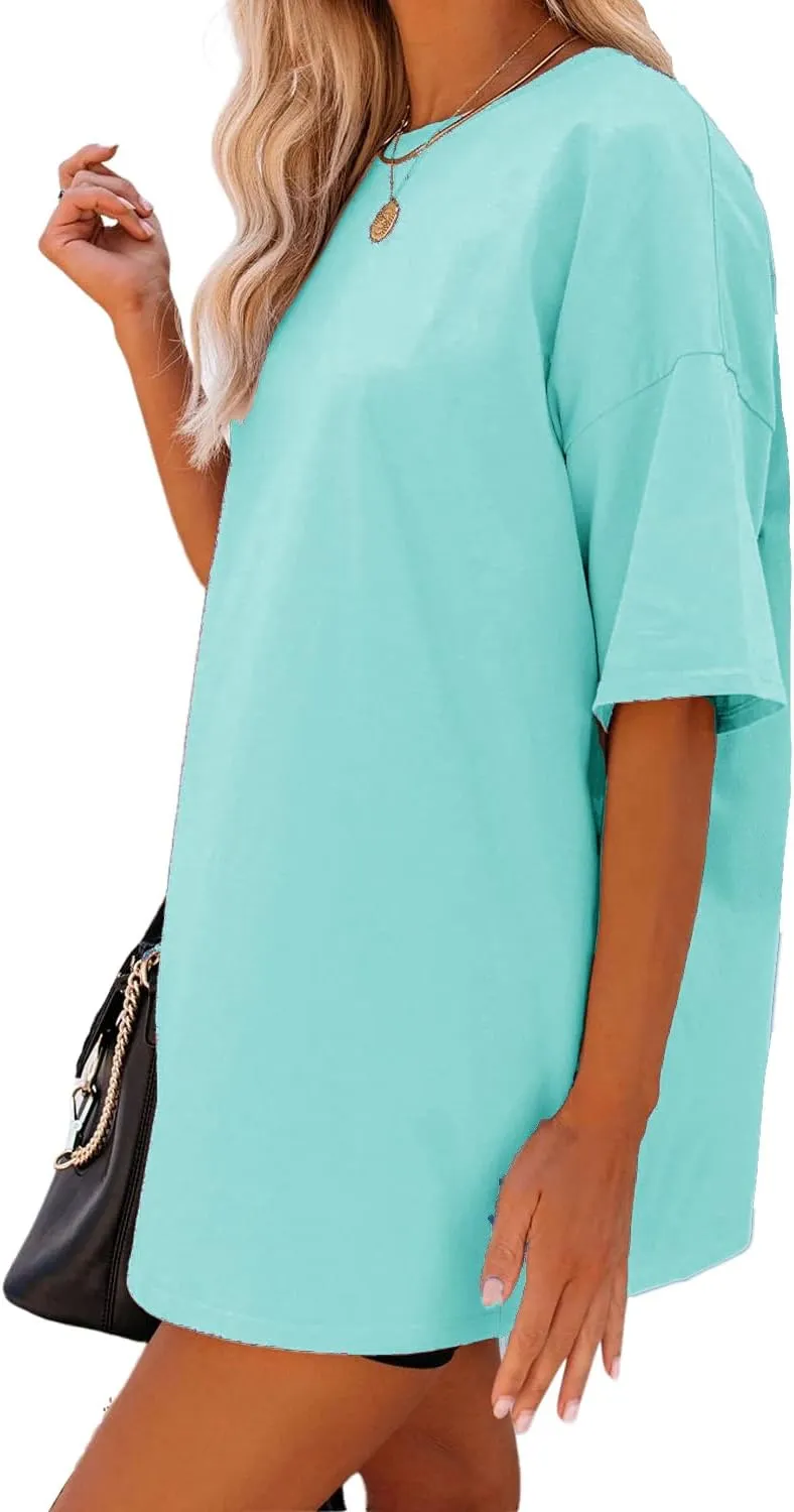YEXIPO Women's Oversized T Shirts Summer Short Sleeve Loose Fit Casual Crewneck Plain Tunic Tops