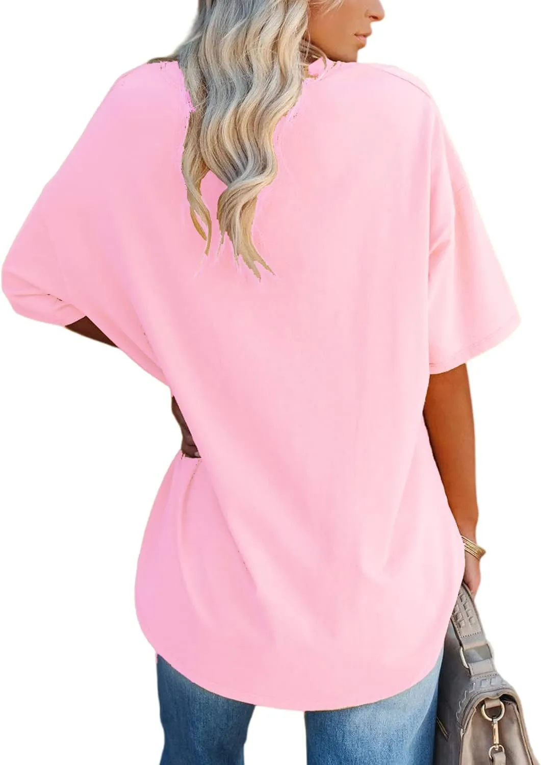 YEXIPO Women's Oversized T Shirts Summer Short Sleeve Loose Fit Casual Crewneck Plain Tunic Tops