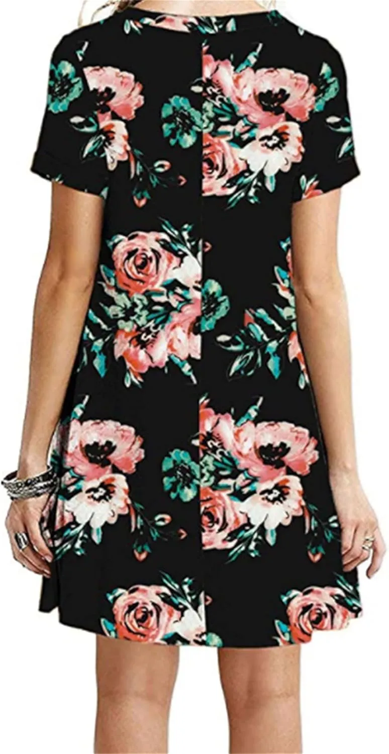 YMING Womens Casual Short Sleeve Sundress Summer Loose Fit T-Shirt Dress Crew Neck Swing Dresses Plus Size