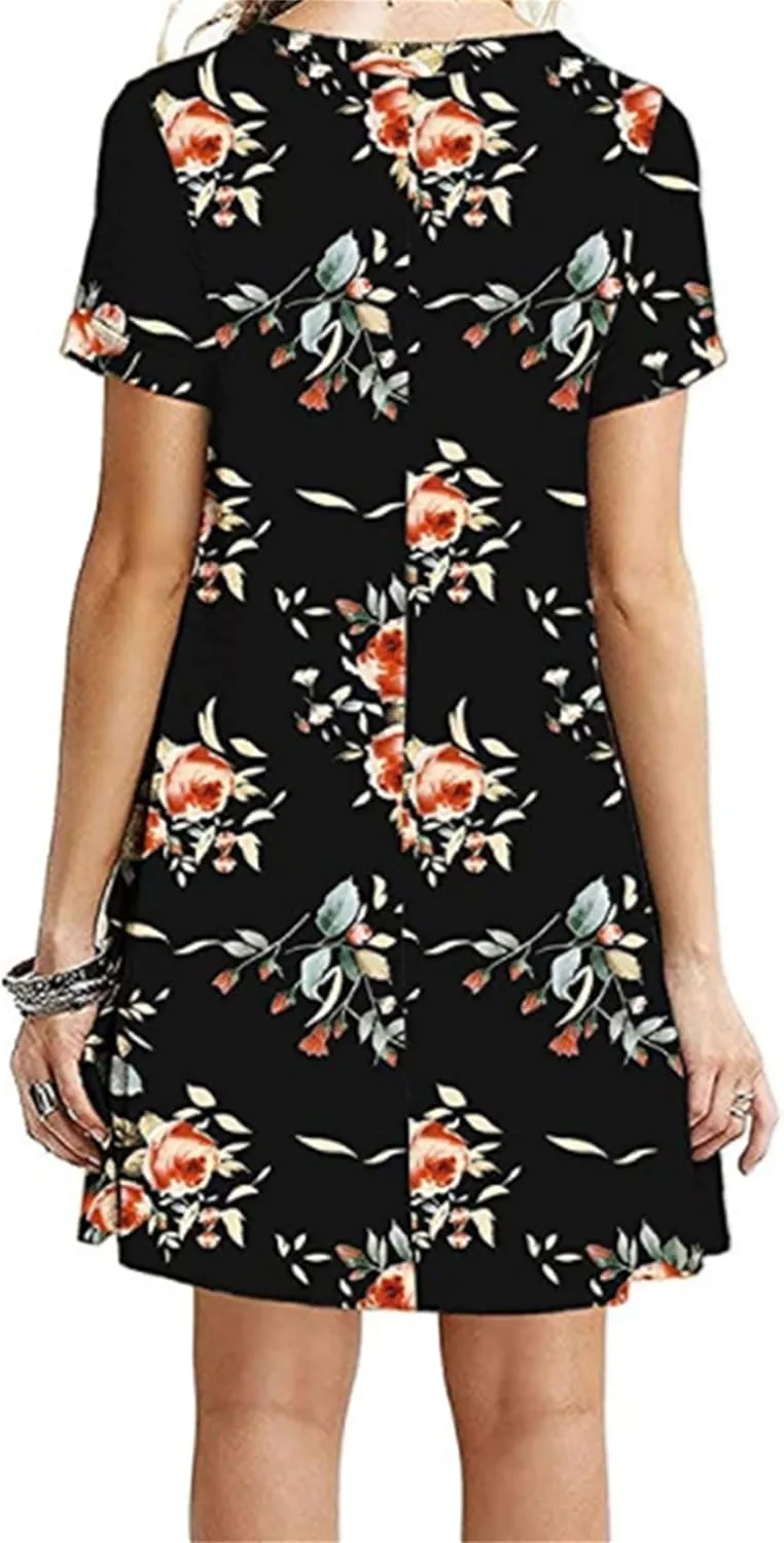 YMING Womens Casual Short Sleeve Sundress Summer Loose Fit T-Shirt Dress Crew Neck Swing Dresses Plus Size