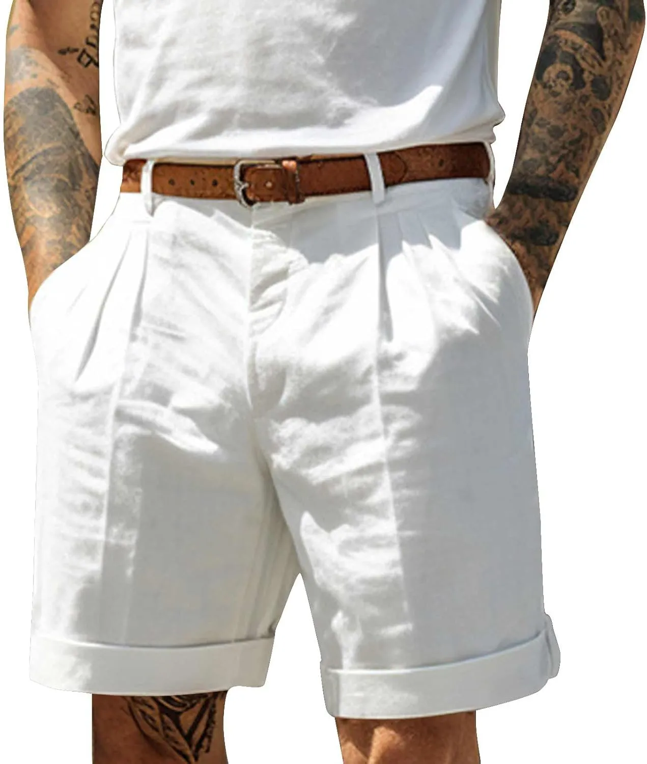 Ymosrh Men's Casual Chino Shorts Pleated Front Short Casual Lightweight Summer Golf Shorts Mens Pants, S-3XL